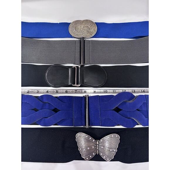 Vintage 80\'s 90\'s Womens Stretch Belts Wide Retro Glam Metal Lot Y2K Black Blue